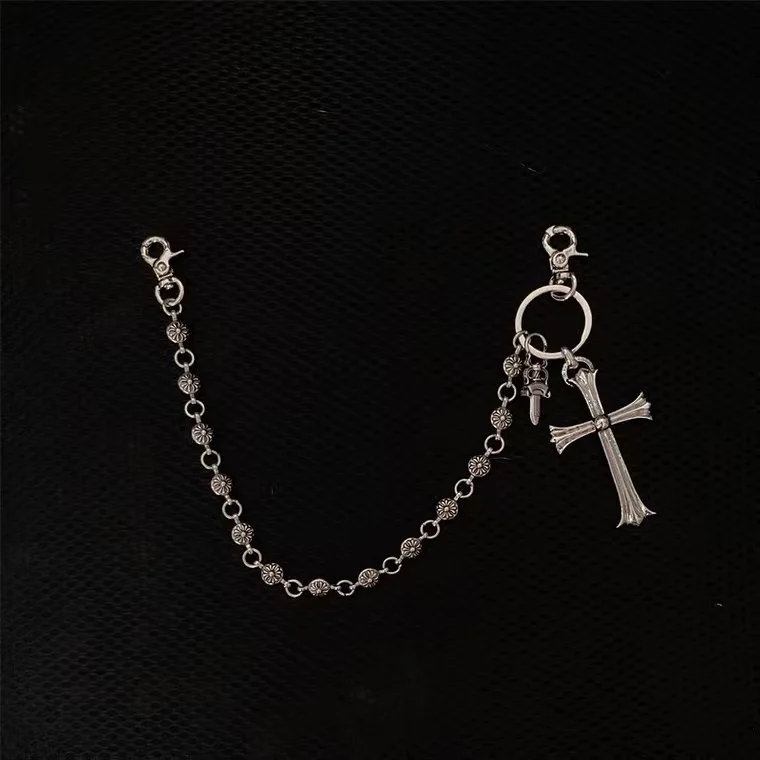 

CH cross flower ball buckle bag chain personality fashion cross sterling silver pants chain bag hanging chain thic