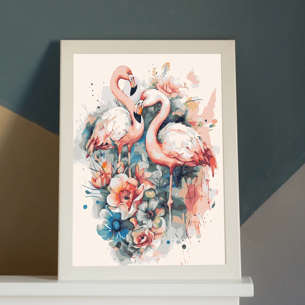 

Painting By Numbers Flamingo Couple Painting Paint Acrylic Handmade Adult Children Gift Wall Decoration by Digital Art