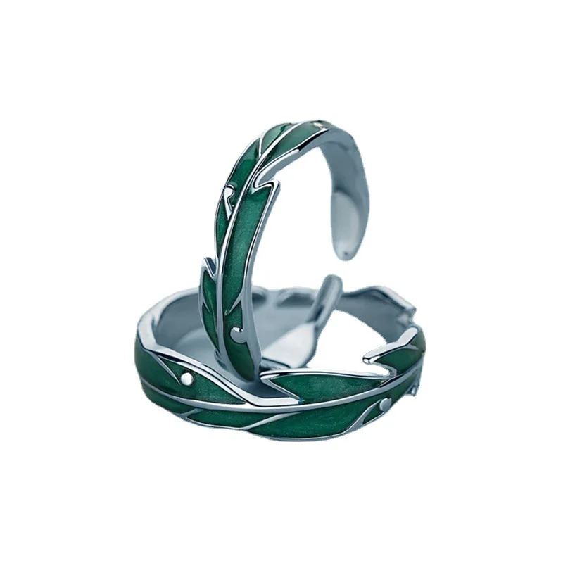 

Vintage Green Couple Leaves Rings For Women Open Adjustable Electroplating Cuff Rings Korean Jewelry Valentine's Day Gift