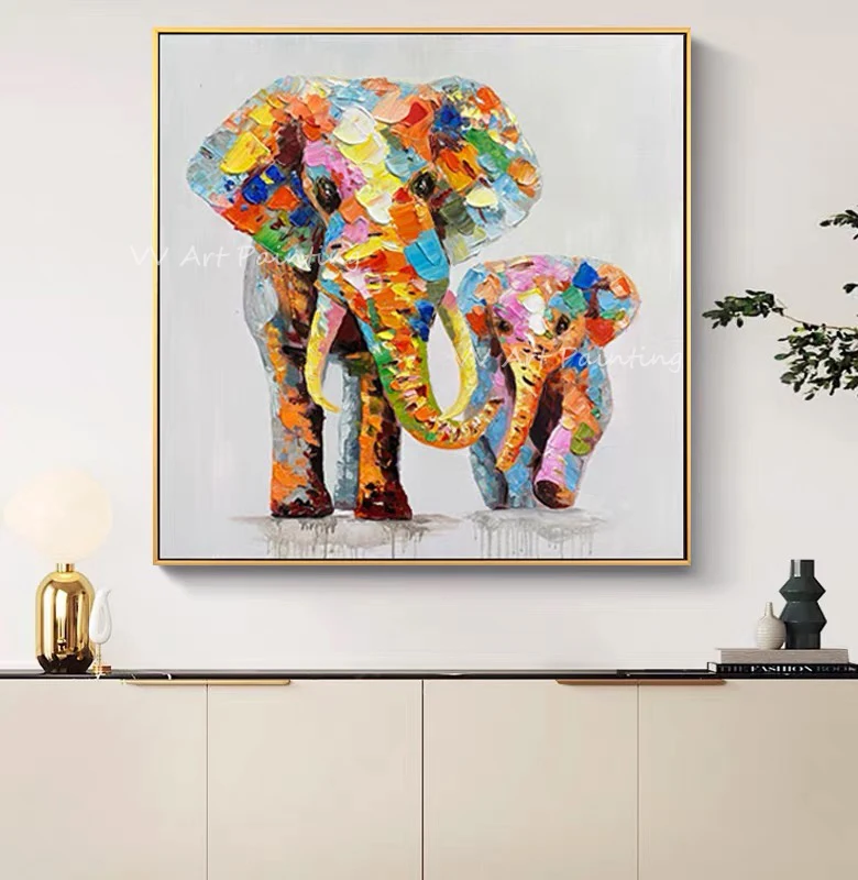 

Elephant colorful new design green 100% hand-painted oil paintings on canvas wall decoration gifts no framework as a gfit