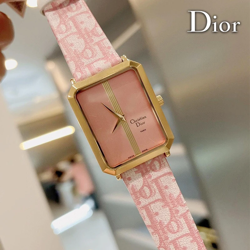 Ювелирные изделия для женских часов в стиле Dior роскошные розовые часы квадратный