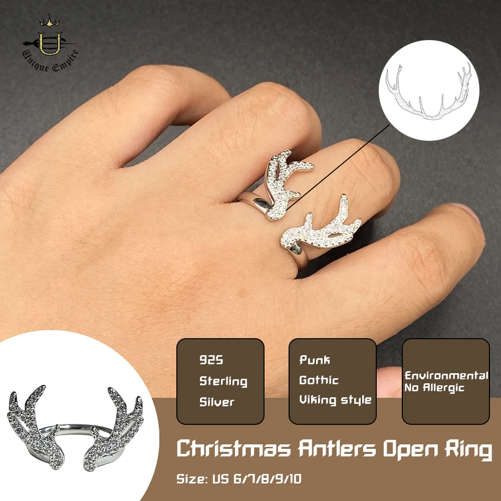Кольцо с алмазным рогом оленя изысканное серебряное кольцо рождественским