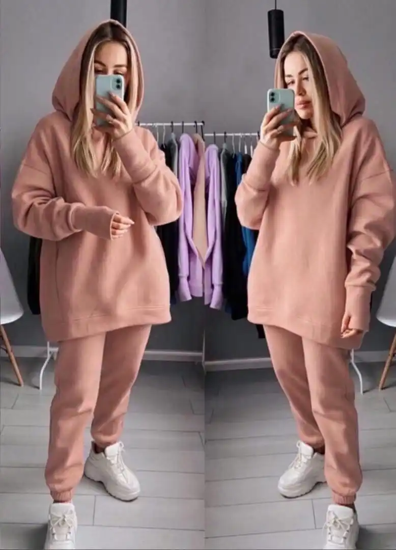 Женский спортивный костюм на флисе повседневная толстовка с капюшоном штаны