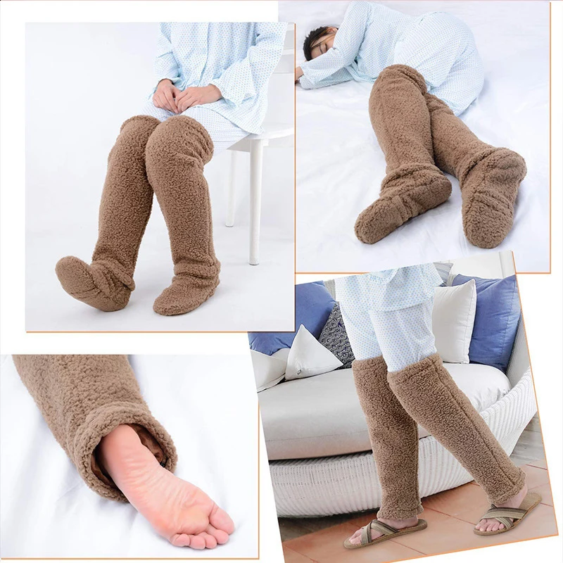 

Christmas Winter Sock Winter Warm Thick Plush Fuzzy Sleep Thigh High Foot Socks Knee Fluffy Coral Fleece Women's Warming Feet