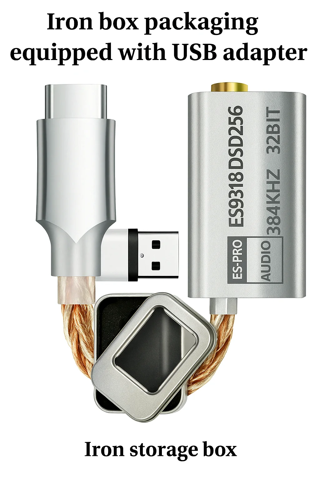 Фото Усилитель для наушников USB ЦАП ES9318 DSD256 Тип C на аудиоадаптер 3,5 мм 32 бит 384 кГц для телефона Android, ноутбука, ПК, наушников №3
