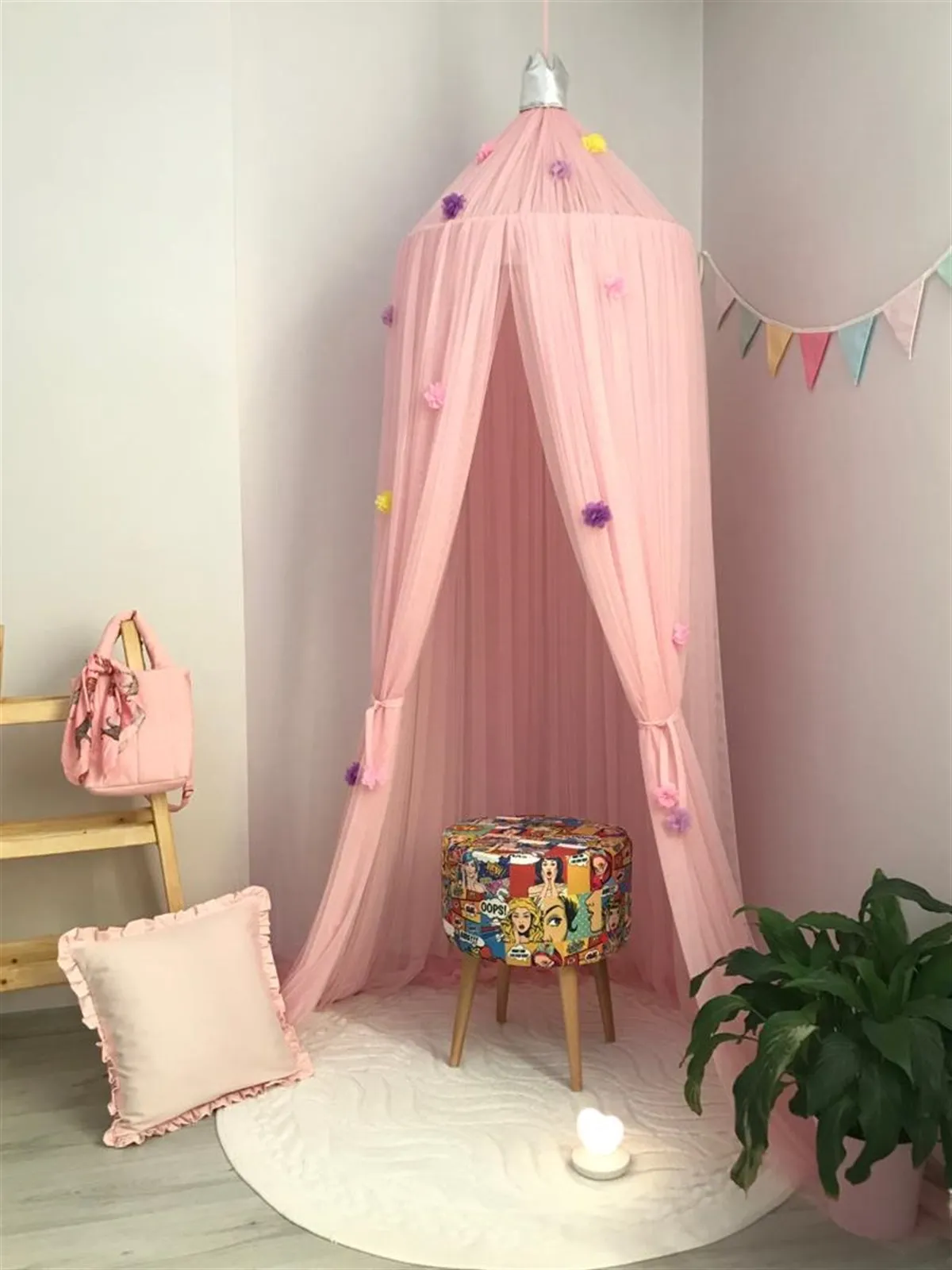 Jaju Baby Kids/Baby Custom Made Light Pink Flower Attached Tulle Mosquito Net