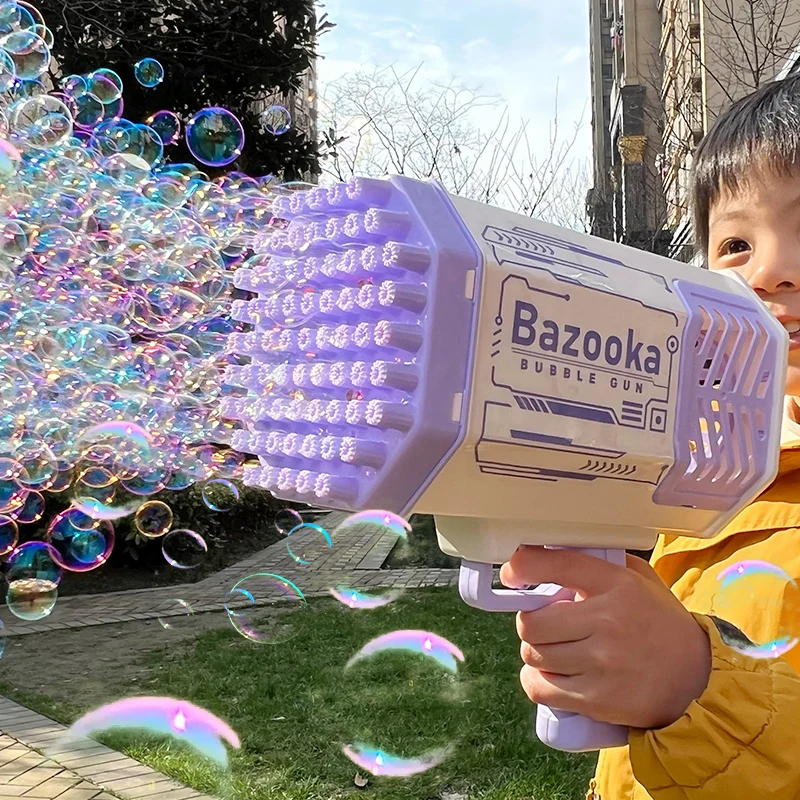 

Shape Automatic Blower With Light Toys Bubble Gun Rocket 69 Holes Soap Bubbles Machine Gun For Kids Pomperos Children‘s Day Gift