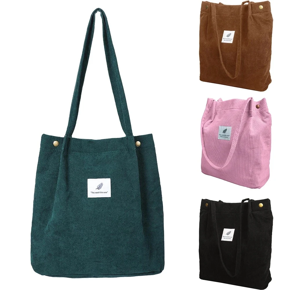 

Women Corduroy Shopping Bag Girl Canvas Cloth Shoulder Bag Environmental Storage Handbag Reusable Foldable Eco Grocery Totes