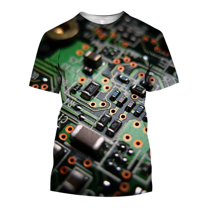 Circuit Board Pattern 3D Printed Summer Men's T-shirt Creative Casual Electronic Chip Short Sleeve Harajuku Street Hip Hop Top