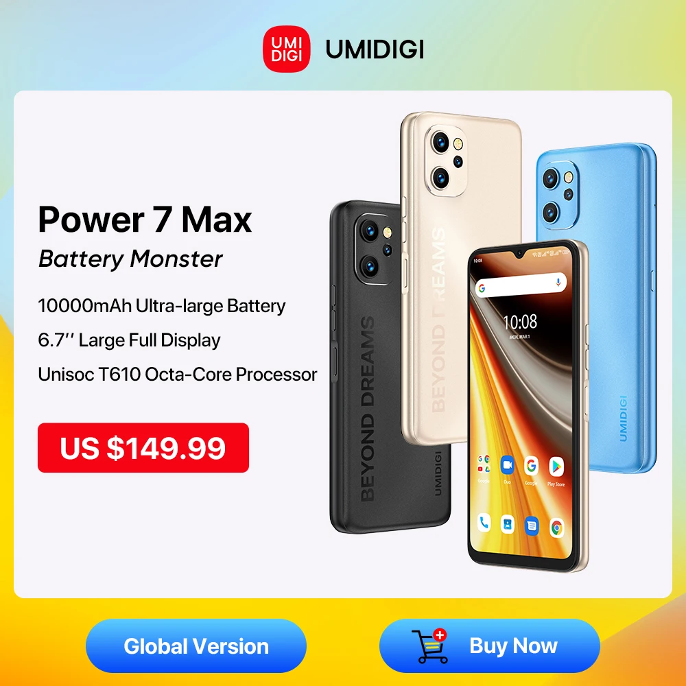 Смартфон UMIDIGI Power 7 Max, Android 11, 10000 мАч, Unisoc T610, 6 ГБ, 128 ГБ, дисплей 6,7 дюйма, камера 48 МП, сотовый телефон с NFC