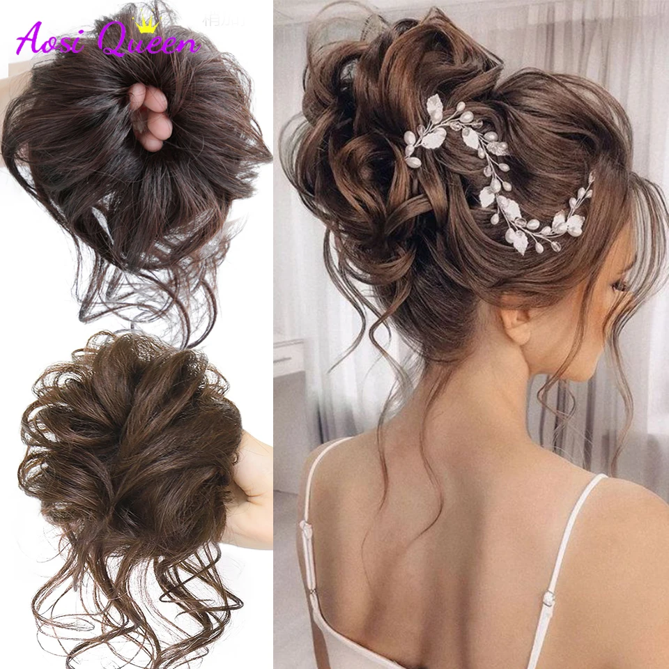 

AS Synthetic Hair Bun Chignon Messy Curly Hair Band Elastic Scrunchy False Hair Pieces For Women Hairpins Black Brown