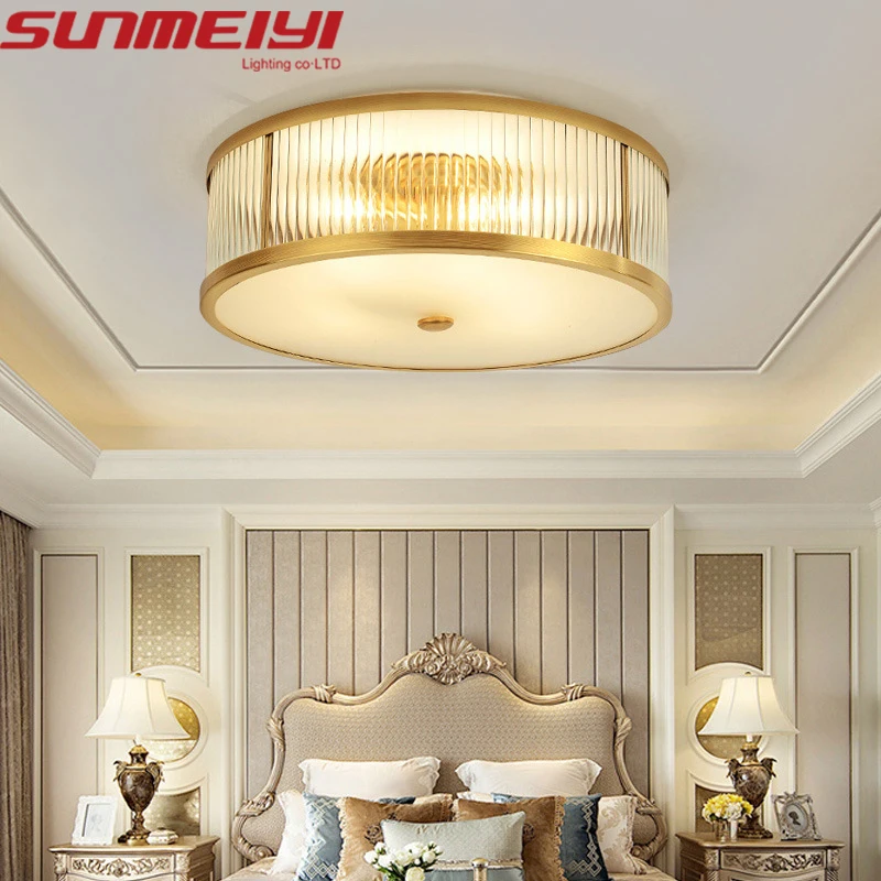 Nordic LED Ceiling Lights Luxury Vintage Glass Copper luminarias para teto Living Room Bedroom Ceiling Home Lighting