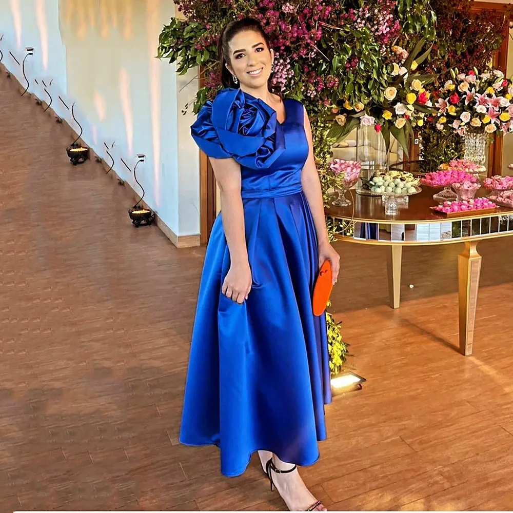 Msikoods королевское синее платье на день рождения атласное до щиколотки с цветочным