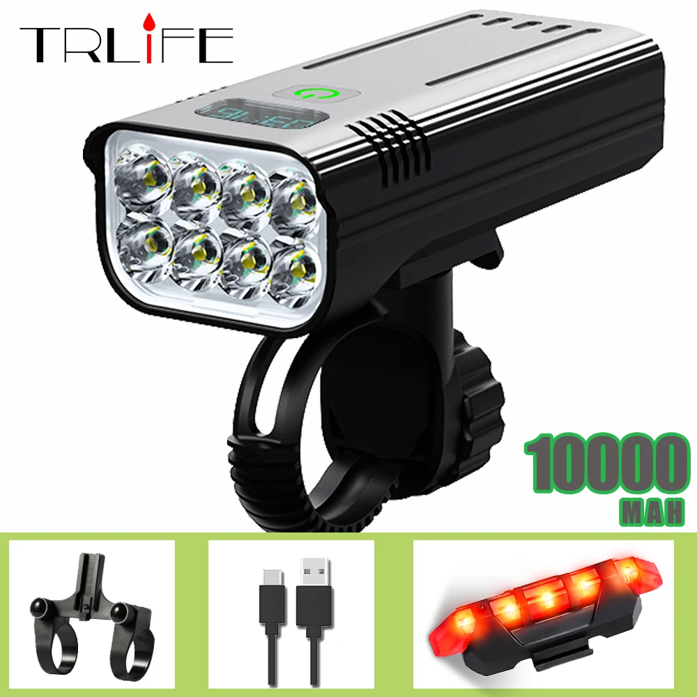 TRLIFE 10000mah Bicycle Light USB Chargeable Rainproof MTB Bike Light Set With 2 Holders 7000 Lumens Flashlight Bike Accessories