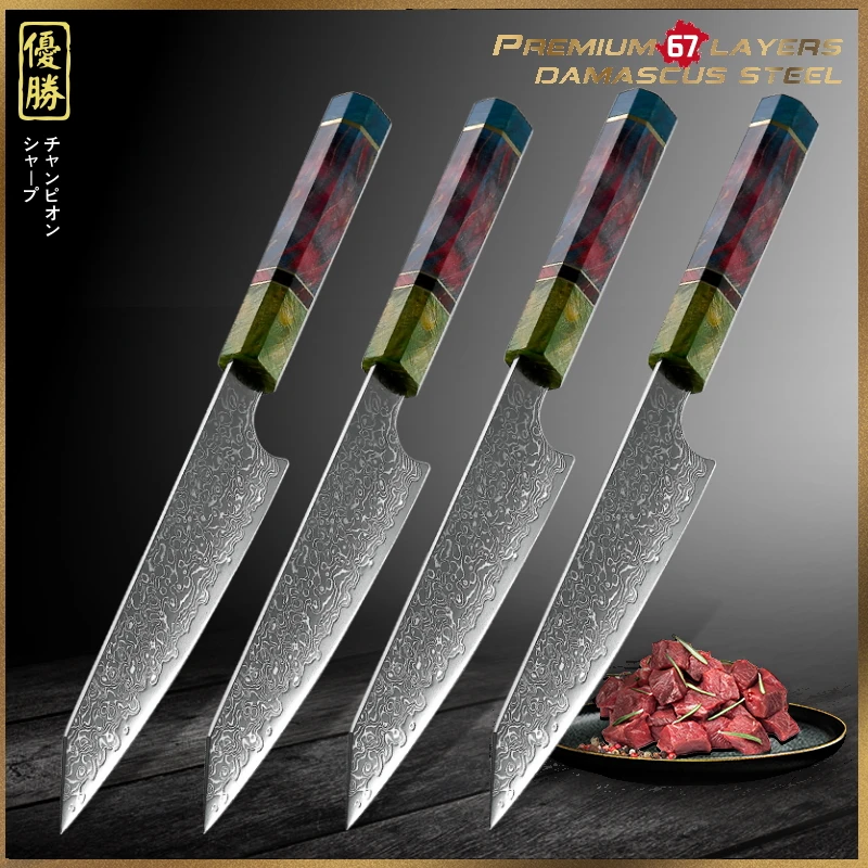 

Grandsharp Japanese Kitchen Knives 4 Pcs Steak Knife Set VG10 Damascus Steel Chef Cooking BBQ Slicing Filleting Cutlery Tools