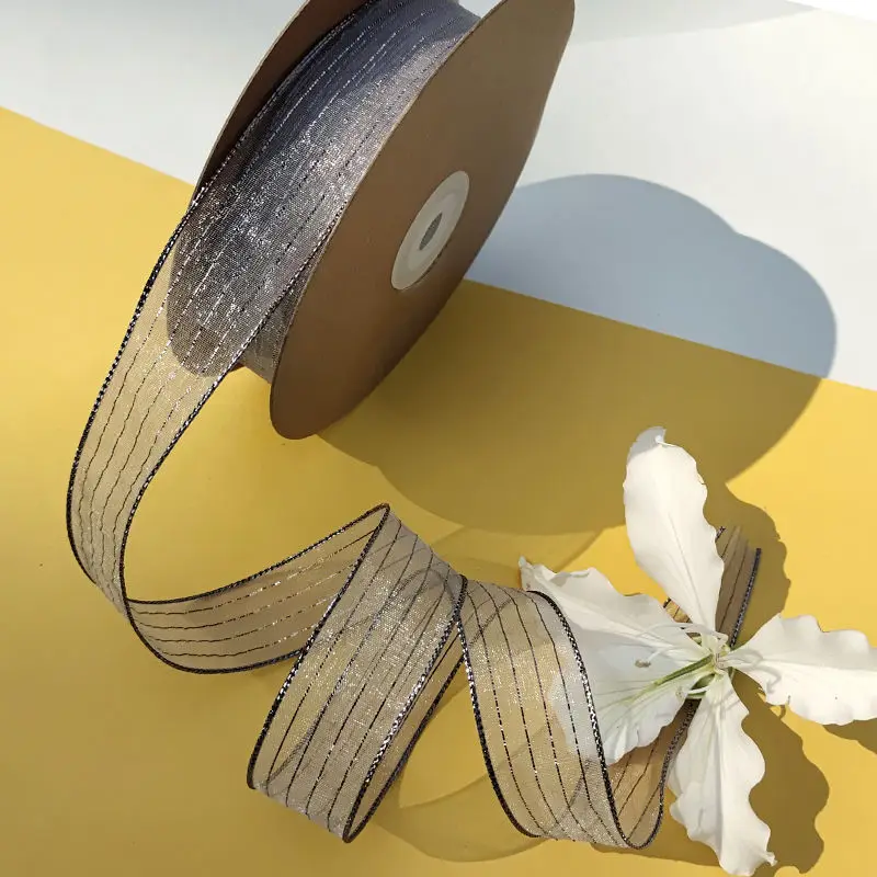 9Yards/roll 25mm/40mm Bright silk Stripe Tulle Ribbon DIY Handmade Material Hair Bows Clothing Accessories Gift Wrap Crafts