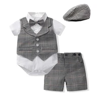 baby boy clothes newborn formal clothes set infant boy gentleman birthday romper outfit with hat vest long sleeve kids jumpsuit