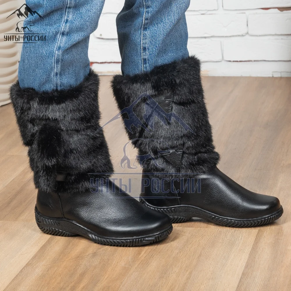 Унты женские натуральные черные и коричневые войлочная литая подошва сапоги