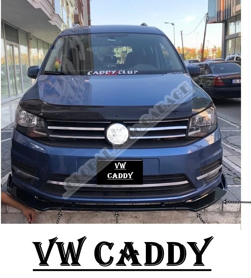 

For VOLKSWAGEN CADDY Front Bumper Attachment Lip 2007-2020 Piano Glossy Black Splitter Diffuser Universal Car Antenna Roof Rack.