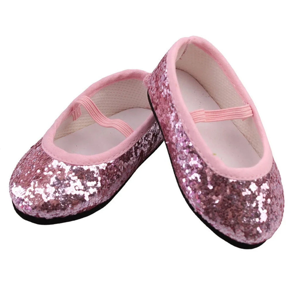 18'' Doll Mini Shoes 7 cm PU Sequin Shoes Wear For 43 cm New Baby Reborn Toys For American Dolls for Girl's Gift images - 6