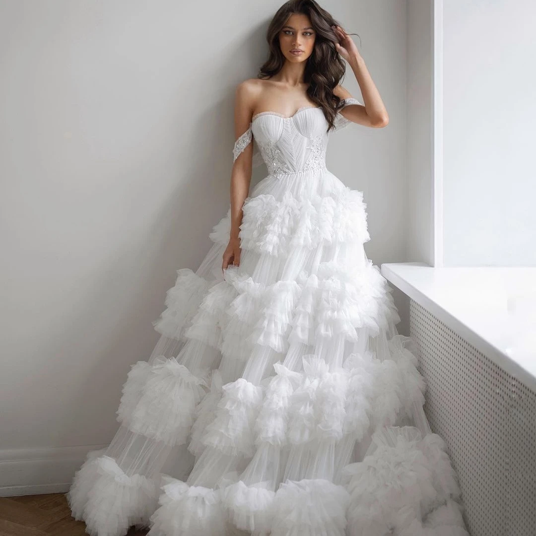 

Fairytale Sweetheart Prom Dresses Off Shoulder Floor-Length Wedding Party Wrinkle A-Line Stain Grace Women Zipper Up 2023