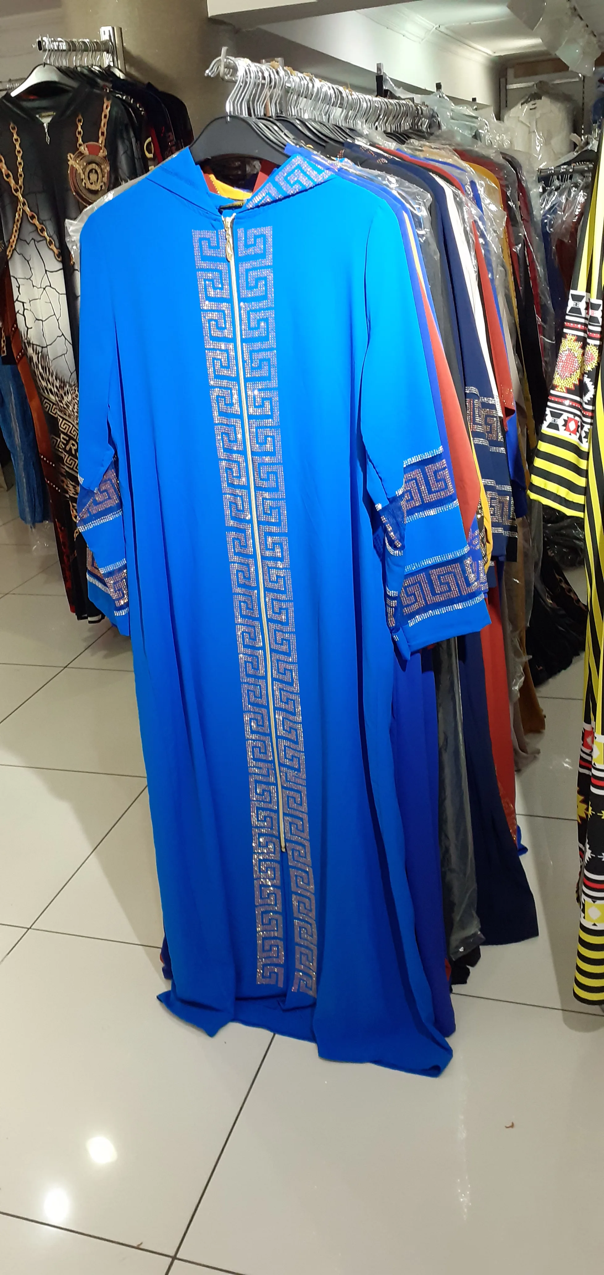 Abaya Moroccan Fashion 2022 Designer Handmade Stones Hooded Kaftan Long Sleeve Women Hijab Clothing Blue African Dress