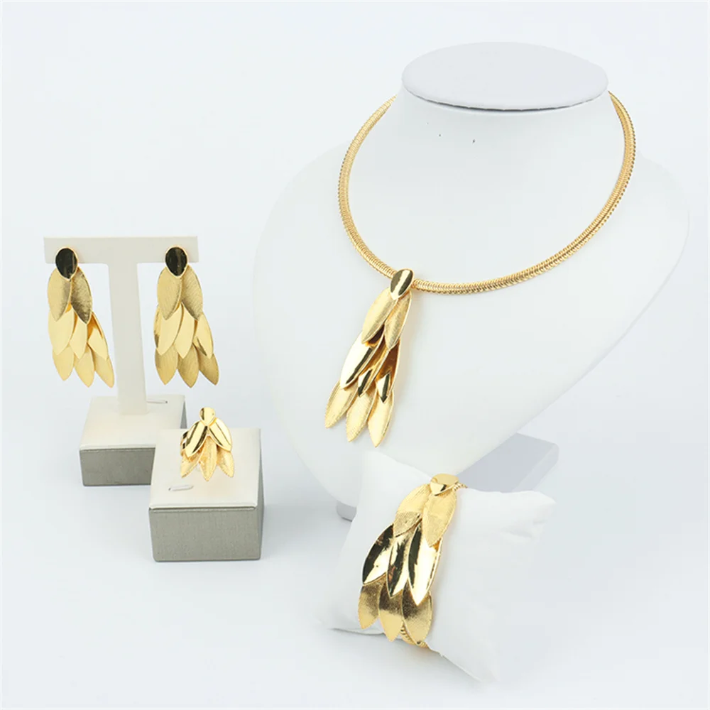 

Necklace and Earrings Jewelry Set Weddings Design Gold Plated Necklace Jewellery 2022 Trend Bride Earrings Bangle Ring Jewelry