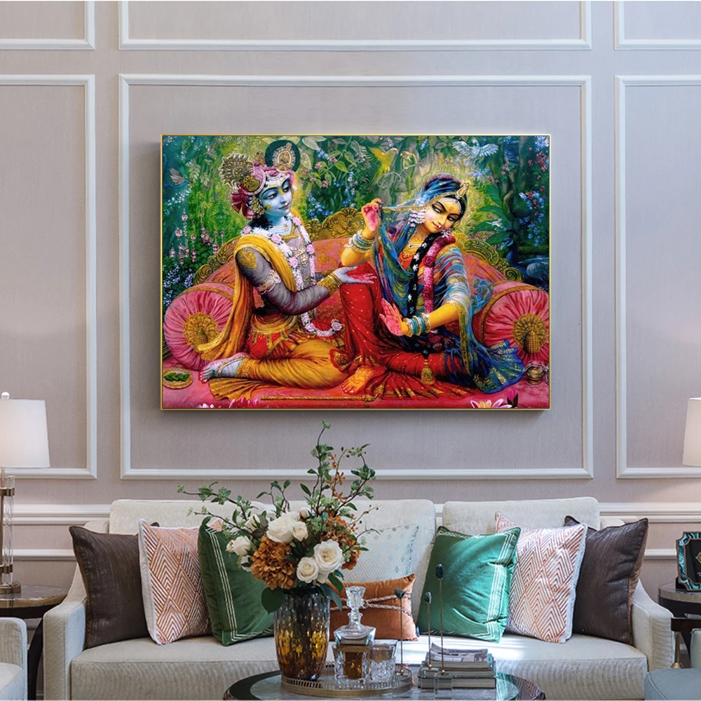 Индийский Бог Radha Krishna Картина на холсте фотообои Современная фотография для