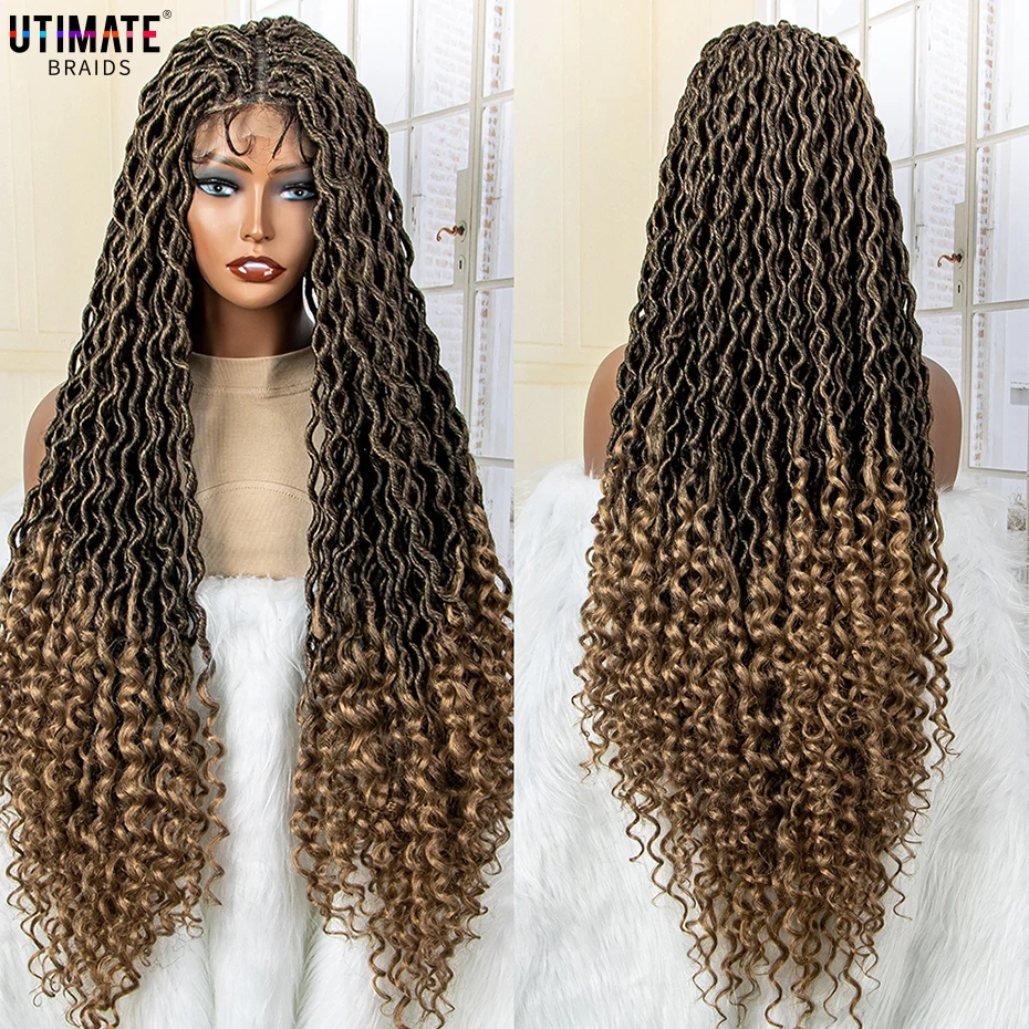 Cornrow Braided Wigs Lace Front Wigs 32 Inches Synthetic Curly with Baby Hair for Afro Black Woman Box Braided Hair Wigs