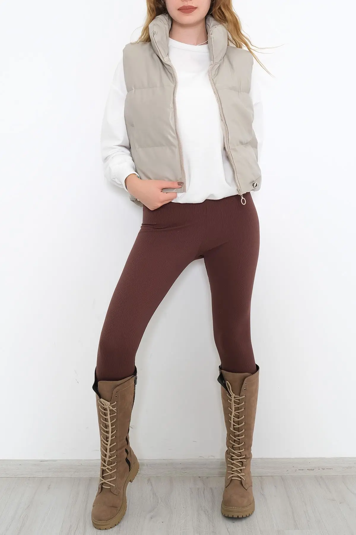 

Women's Beige Leather Looking Vest Coats Winter Autumn New Season Free Shipping