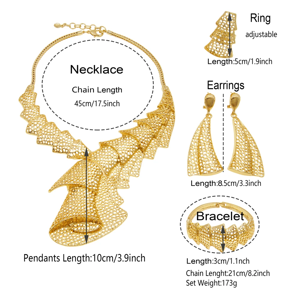 Fashion Woman Jewelry Set Dubai Gold Plated Personality Necklace Hollow Layer Design Suitable For Daily Wear Banquet Gifts SYHOL