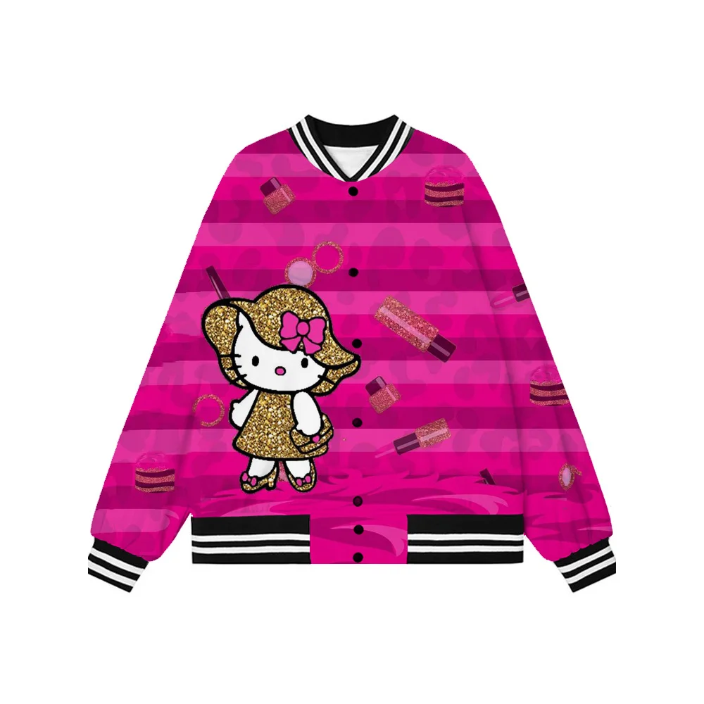 

Hip Hop Street Style Ladies Jacket Hello Kitty Pattern Japanese Jacket Letter Baseball Jacket Harajuku Oversized Bomber Jacket