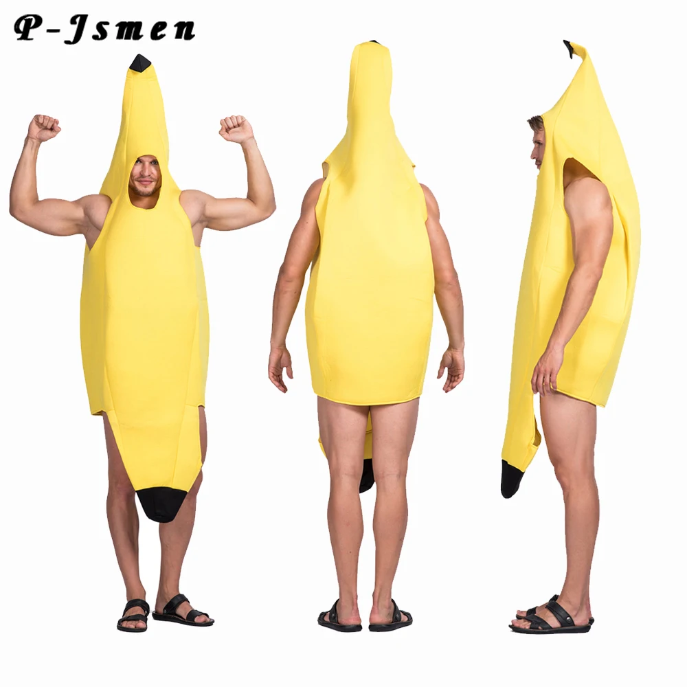 P-Jsmen الكبار الاطفال للجنسين مضحك الموز دعوى الأصفر زي ضوء هالوين الفاكهة يتوهم حفلة مهرجان فستان رقص زي
