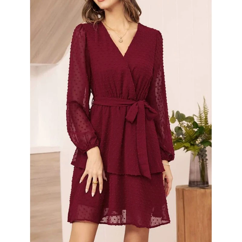 

Zejiaohao 2022 Summer chiffon Long-Sleeved Dress Solid Color Loose Short Women's Dresses Casual Vocation Street Female Clothing
