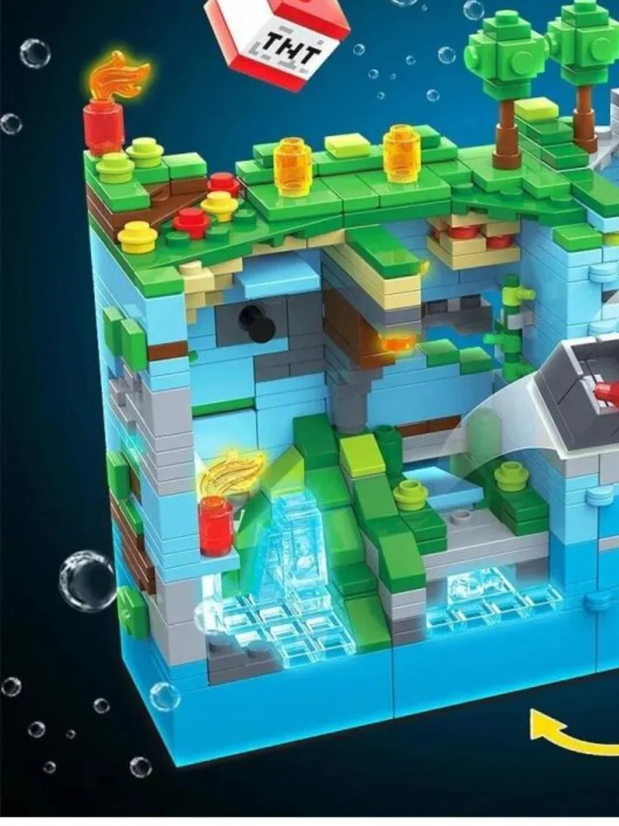 Конструктор Minecraft 696"Синяя крепость" + LED подсветка 898 деталей. Совместим с