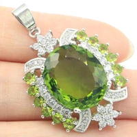42x26mm gorgeous round shape green peridot white cz women daily wear sterling silver pendant