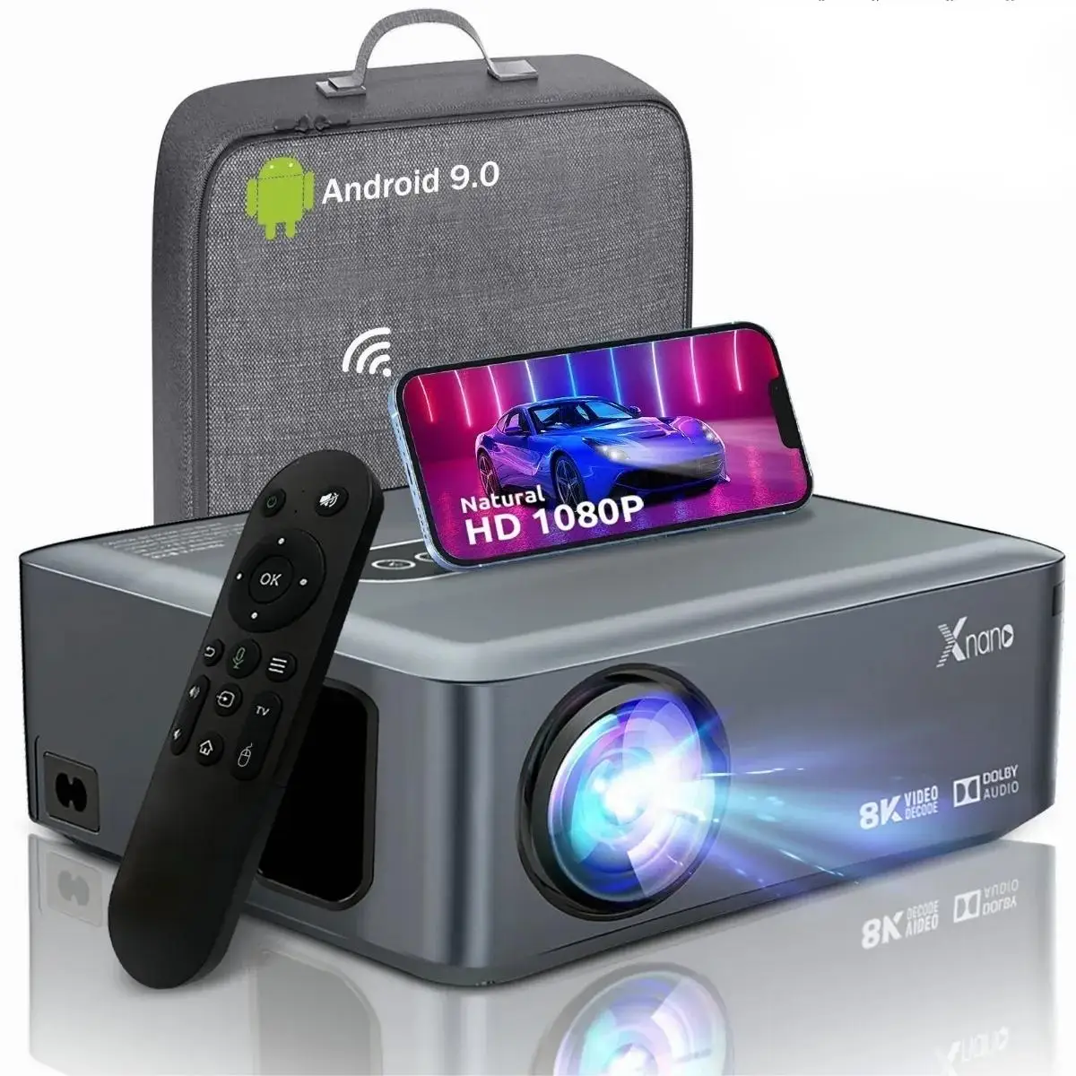 Portable Low Noise Projector Smart Wireless Projection Distance 1.8-6M Bluetooth Remote Control for Full HD Home Theater DVD VCD