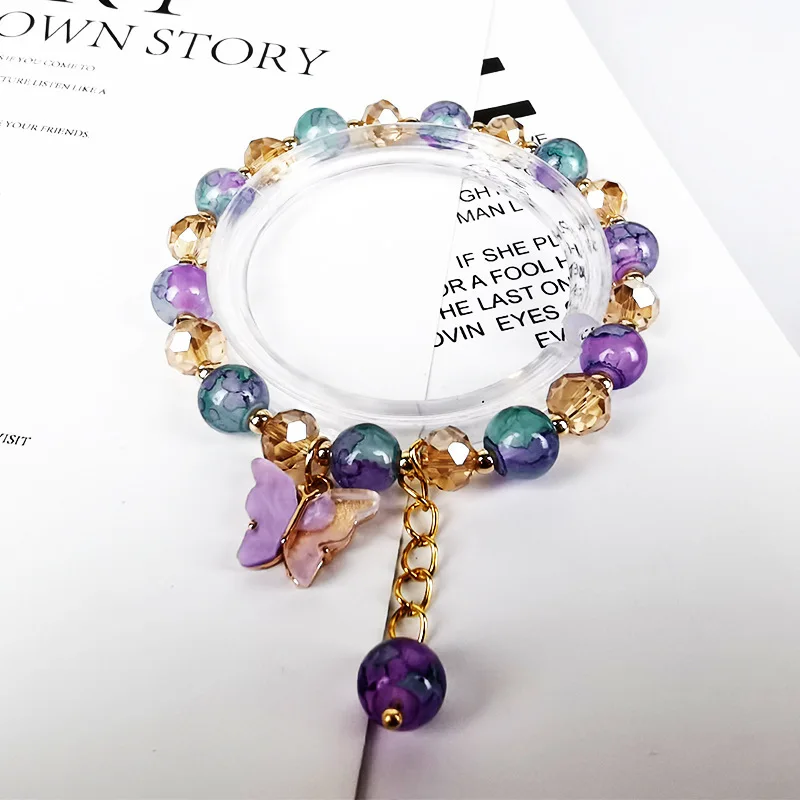 

2022 Trendy Acrylic Butterfly Charm Bracelet Colorful Crystal Glass Beads Bracelets For Women Fashion Jewelry Pulseras Dropshipp