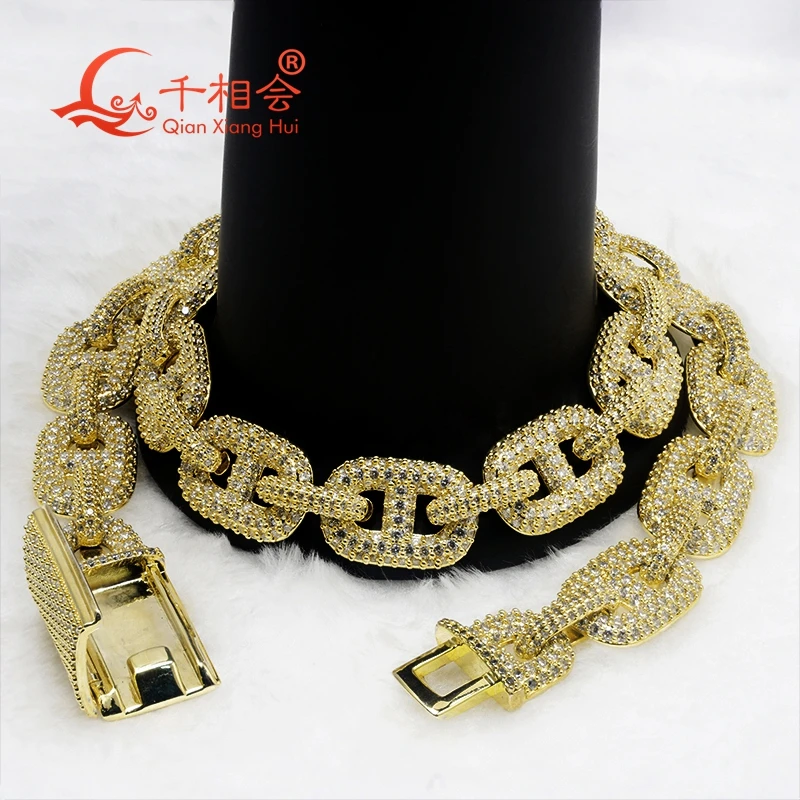 Necklace  15mm Silver 925 pig nose  Cuban Link Iced Out Hip Hop D VVS round Moissanite Link Chain Jewelry  Women Men Gifts