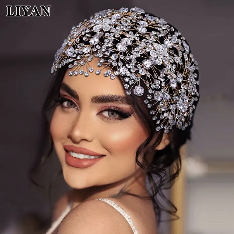 

Роскошный головной убор LIYAN для невесты, повязка на голову с цветами из сплава, головной убор для конкурса, свадебная тиара с кристаллами, свадебные украшения, корона, аксессуары для волос