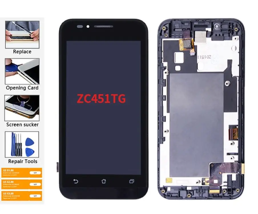 ЖК-дисплей в сборе для ASUS Zenfone Go ZC451TG ЖК-дисплей с сенсорным экраном и рамкой Замена дигитайзера Бесплатные инструменты
