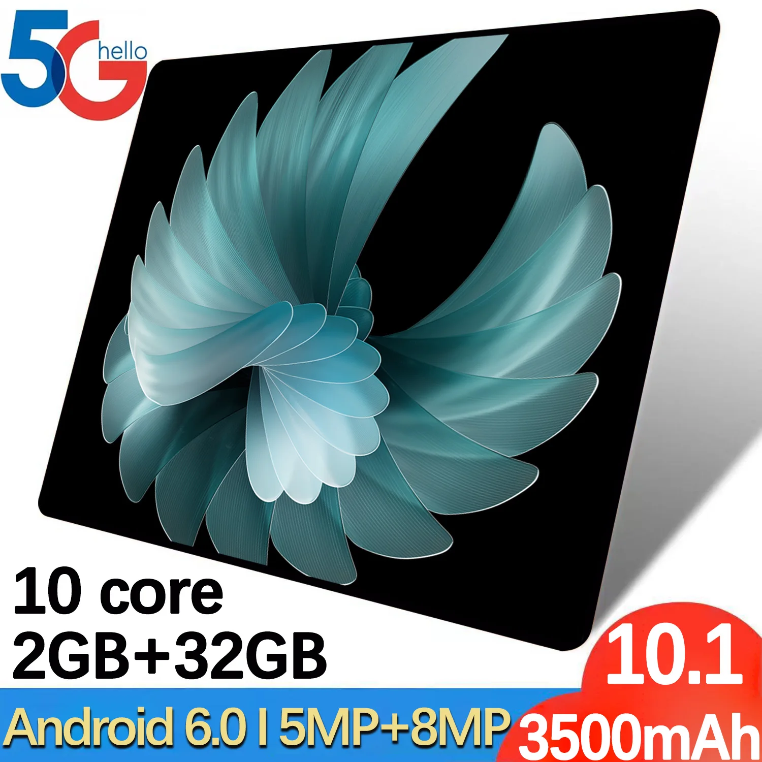 Nuova Versione Globale 2023 Tablet Da 10.1 Pollici Android 2Gb Ram 32Gb Rom Wifi 8 Core Android 6.0 3500Mah Bluetooth Dual Sim Card
