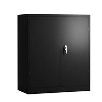 [Flash Sale]Black Metal Storage Cabinet with 2 Doors&2 Shelves Lockable Steel Storage Cabinet for Office Garage Warehouse[US-W]