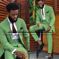 handsome green men suits groomsmen dinner wedding tuxedos slim fit formal business blazer 2 piece set african male costume homme