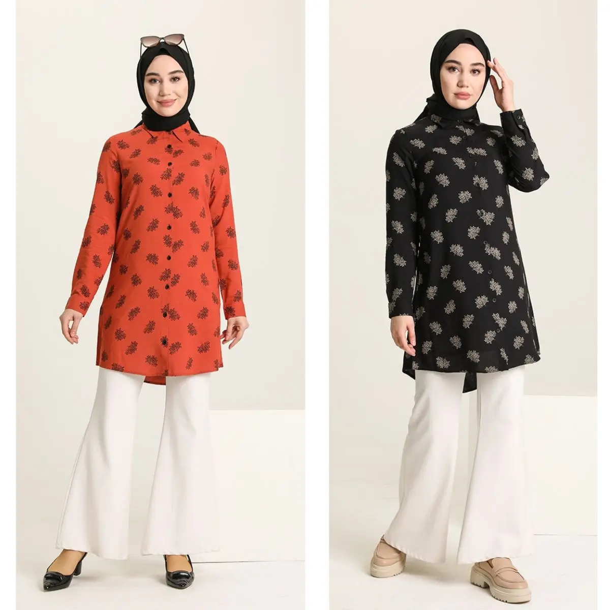 Viscose Printed Tunic Buttoned Long Sleeve Shirt Collar Women's Clothing Muslim Fashion Hijab Islamic Abaya Prayer Dress Summer
