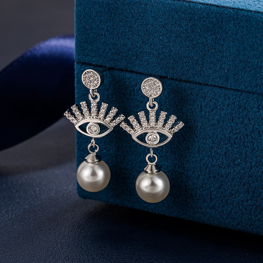 

New In 925 Sterling Silver Earrings For Women Luxury Devil's Eye Pearl Ear Studs Fashion Jewelry Christmas Gift Free Shipping