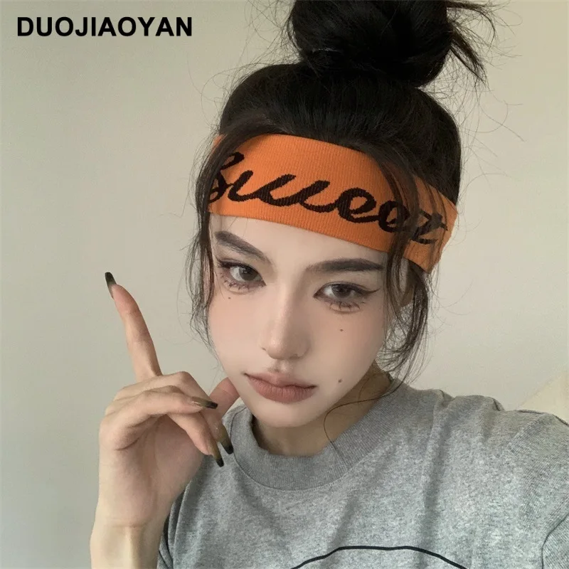 

Trendy Unisex Sports Headband Alphabet Knit Elastic Wide Headband Hairbands Sweat-absorbing Turban Hair Accessories