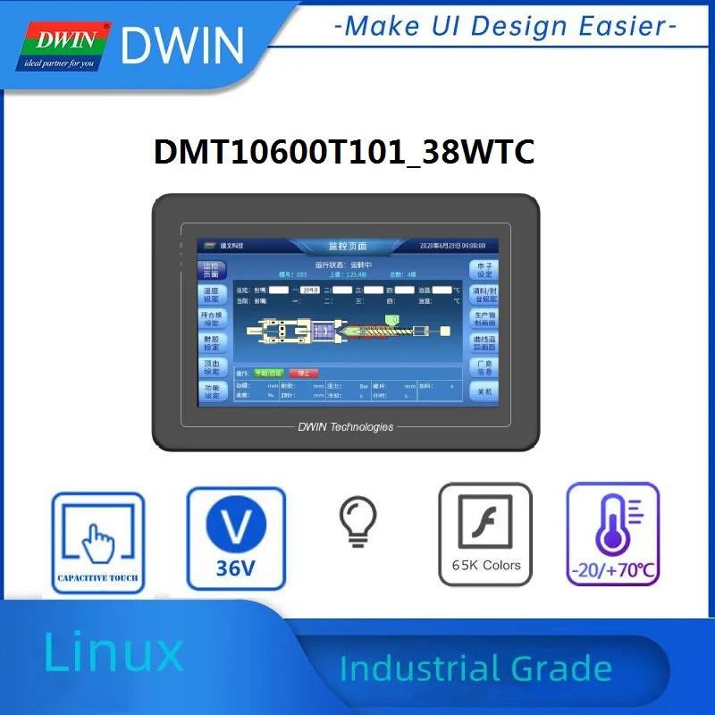 

Dwin 10.1 Inch 1024*600 Industrial Linux Intelligent Display Terminal Based On A40i IPS-TFT-LCD CTP With Shell RS232 RS485 Port