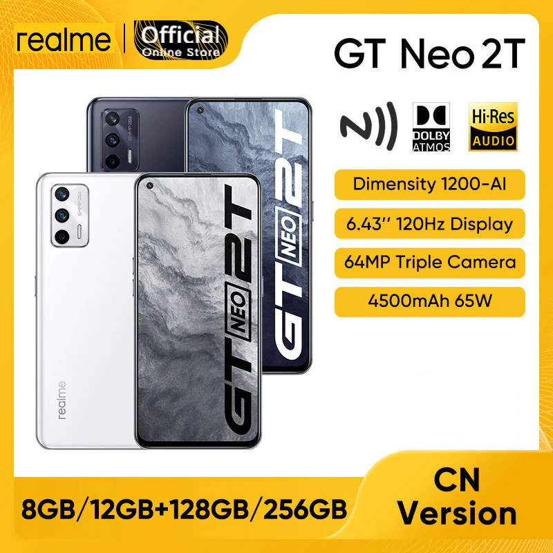 Realme GT Neo 2T 5G Mobile Phones 6.43 Inch OLED 120Hz Dimensity 1200-AI 64MP Camera 65W Flash Charging 4500mAh NFC Smartphone