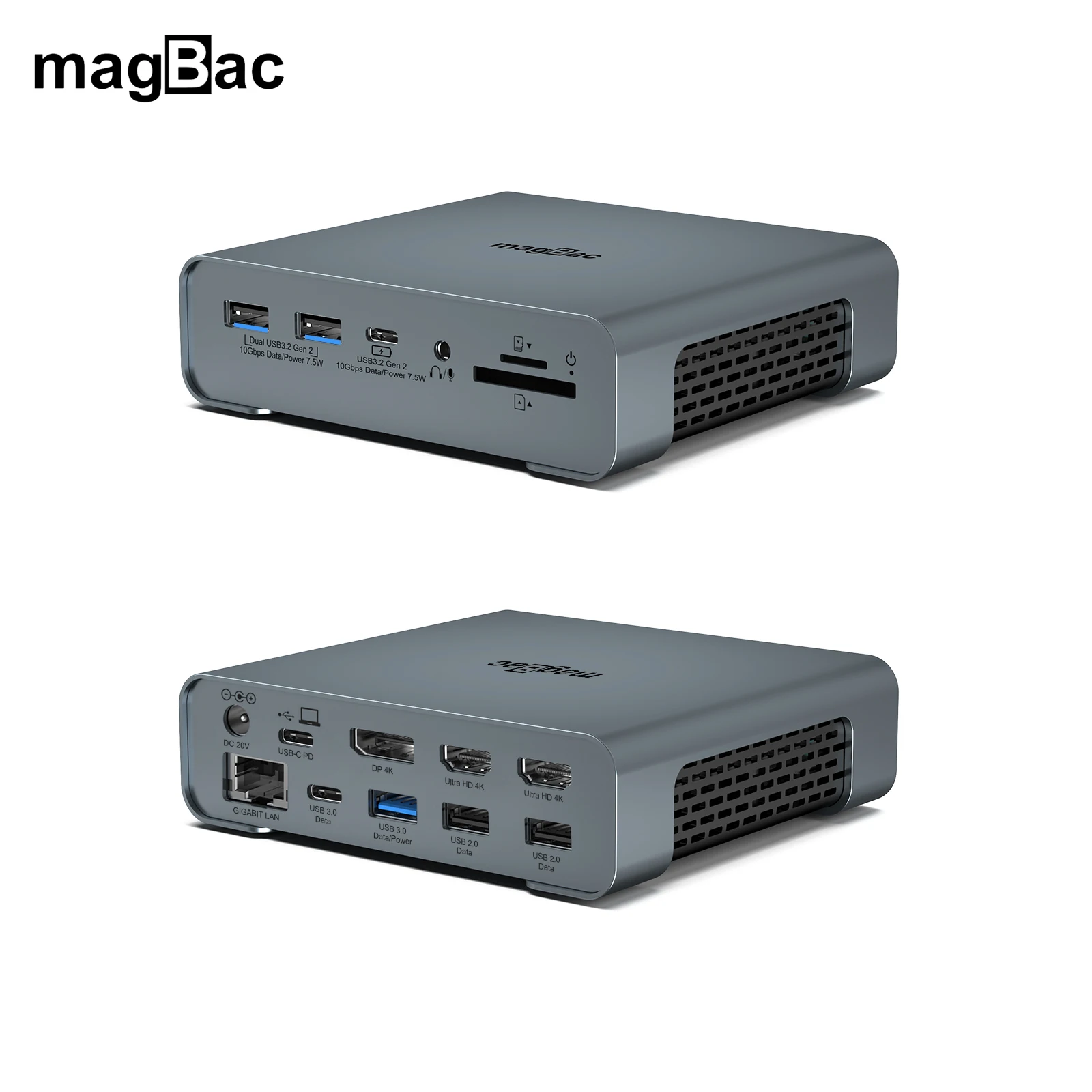 magBac 16-in-1 USB C Hub Type C to Dual HDMI 4K 60Hz USB3.1 10Gbps RJ45 DP SD TF Reader 65W Adapter Docking Station For Macbook